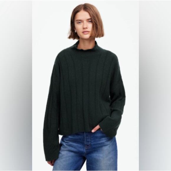 Madewell Ribbed Cashmere-Wool Blend Sweater Heather Asphalt Oversized XS NWT - Picture 1 of 11